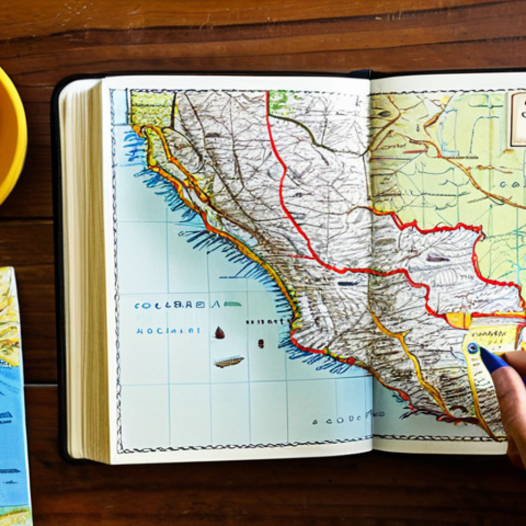 Planning the Road Trip**

"A vibrant travel journal open on a wooden table.  The pages show a hand-drawn map of Colombia with highlighted routes, photographs of popular destinations like Medellín and Cartagena, and handwritten notes about lodging and activities.  Scattered around are colorful pens, a compass, and a steaming cup of Colombian coffee.  Warm, inviting light.  Detailed textures.  High resolution.  Safe for work.  Family-friendly."

**