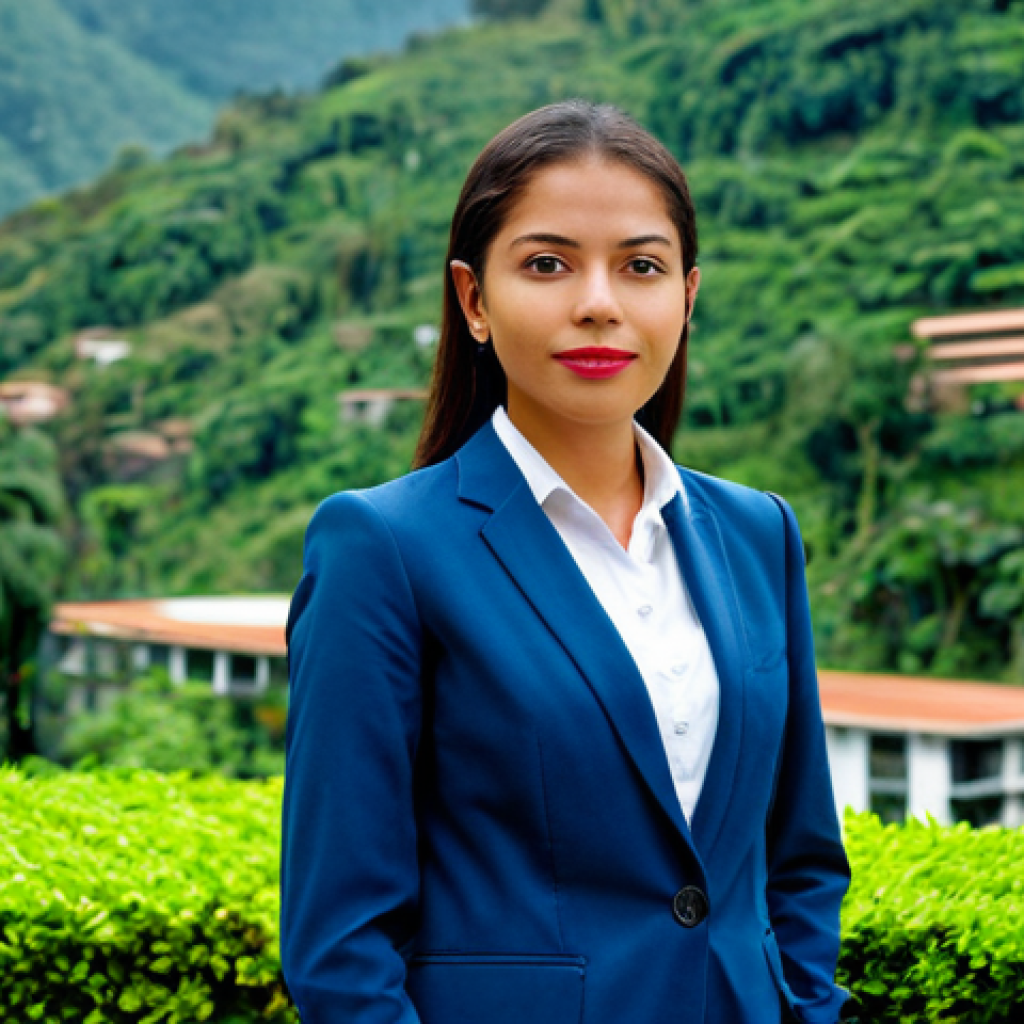 콜롬비아 여행 안전 팁 - Professional Woman in Medellin**
"A confident businesswoman in a modest, tailored suit, standing in...