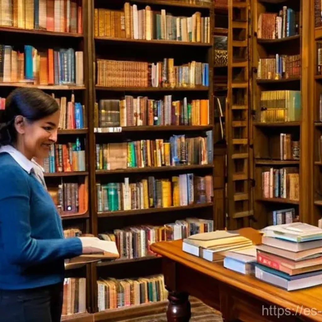 콜롬비아에서 유명한 서점 및 도서관 - **A charming, old-fashioned independent bookstore in a Colombian city, like Bogotá or Cartagena.** T...