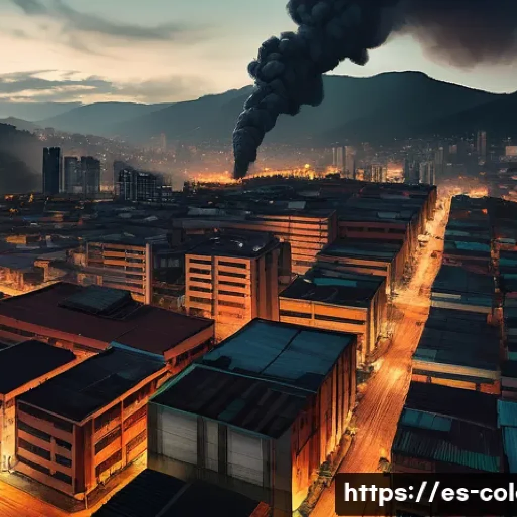 메데인 카르텔 vs 칼리 카르텔 - A detailed and atmospheric digital painting of 1980s Medellín cityscape at dusk, showcasing a gritty...