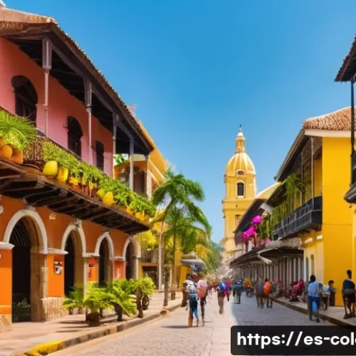 Home 33 콜롬비아에서의 유네스코 문화유산 - A vibrant street scene in the historic center of Cartagena, Colombia, showcasing colorful colonial b...