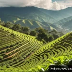Home 20 콜롬비아 커피 문화와 체험 - A vibrant traditional Colombian coffee farm scene during harvest season, featuring skilled farmers c...