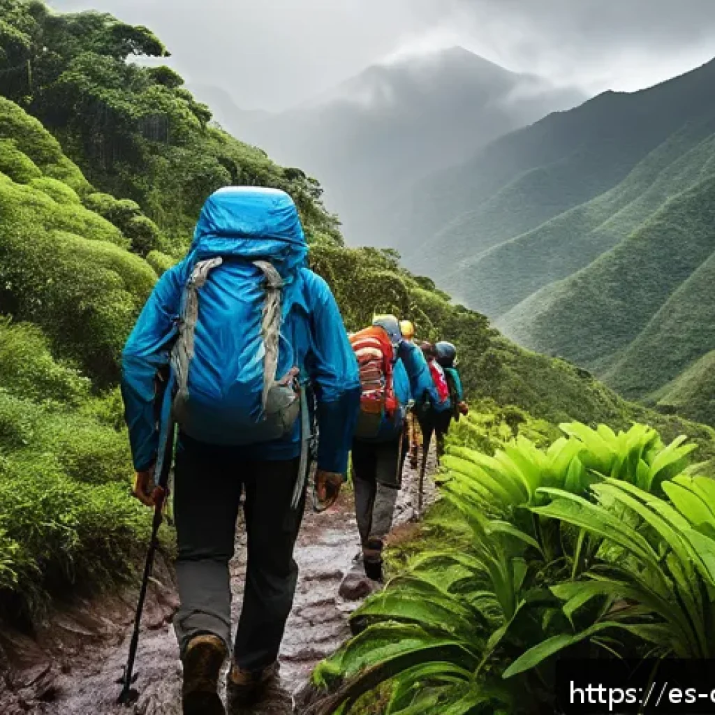 콜롬비아에서 여행자 보험 필요성 - A scenic outdoor scene in Colombia&rsquo;s Sierra Nevada de Santa Marta featuring a group of diverse hiker...
