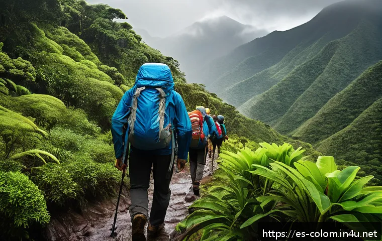 콜롬비아에서 여행자 보험 필요성 - A scenic outdoor scene in Colombia’s Sierra Nevada de Santa Marta featuring a group of diverse hiker...