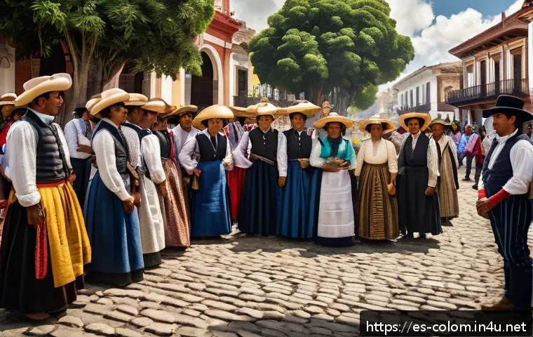콜롬비아 독립전쟁 - A vibrant historical scene depicting a diverse group of Colombian citizens from the early 19th centu...